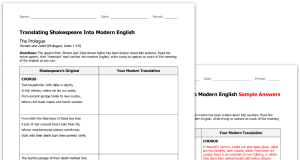 Shakespeare translation worksheets